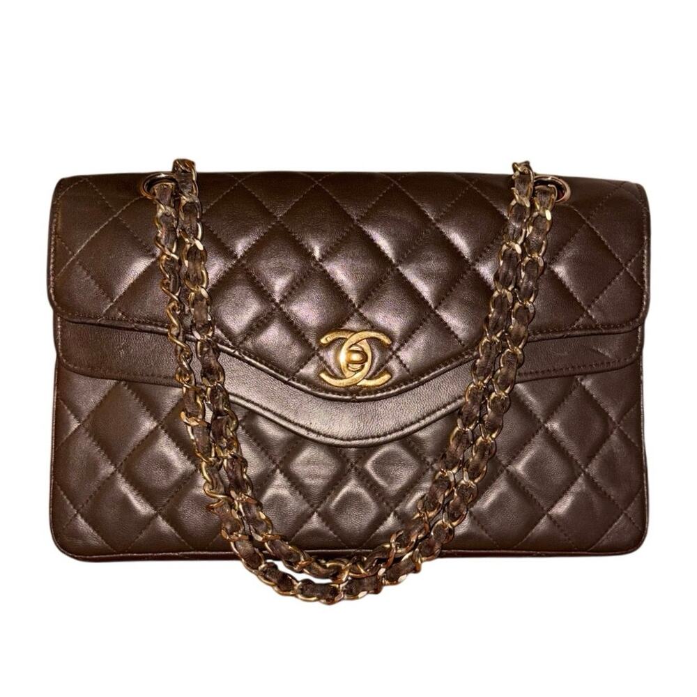 SOLD Chanel Rare Vintage Double Flap 24k Gold Hardware Chocolate Brown Lambskin - Picture 3 of 14